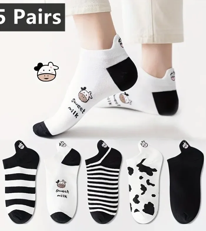 5 Pairs Womens Socks Lovely Cow